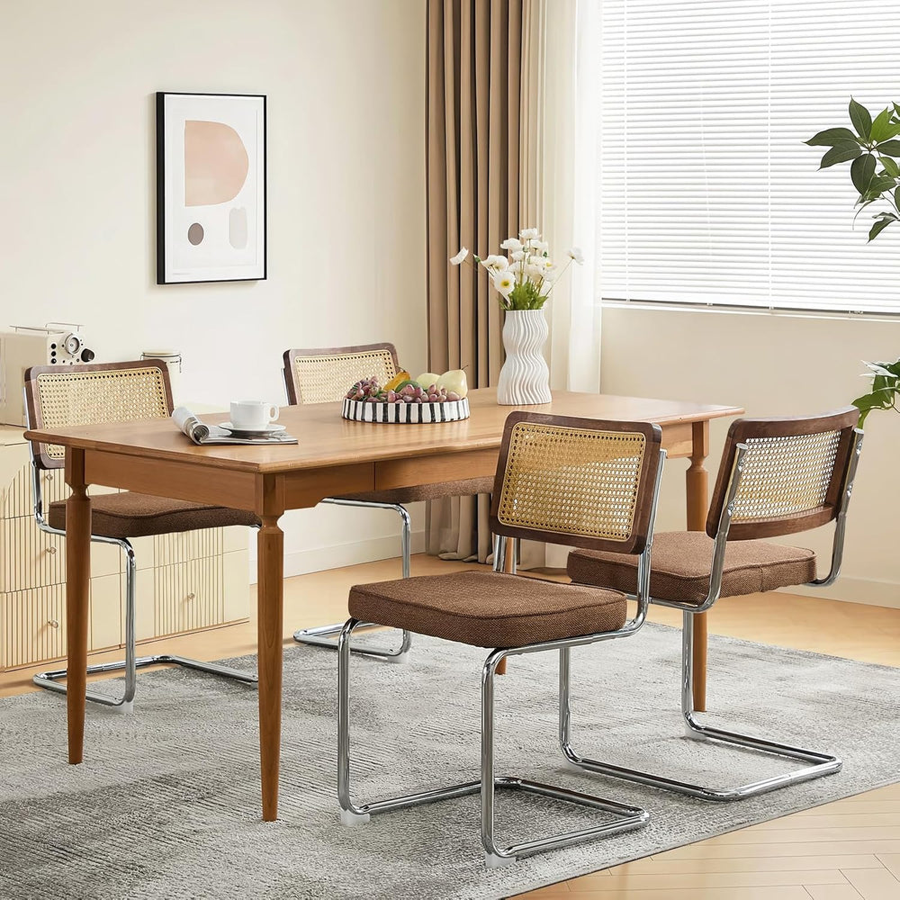 SoarFlash Linen Dining Chair Set of 4 Modern Upholstered Kitchen Chair with W...