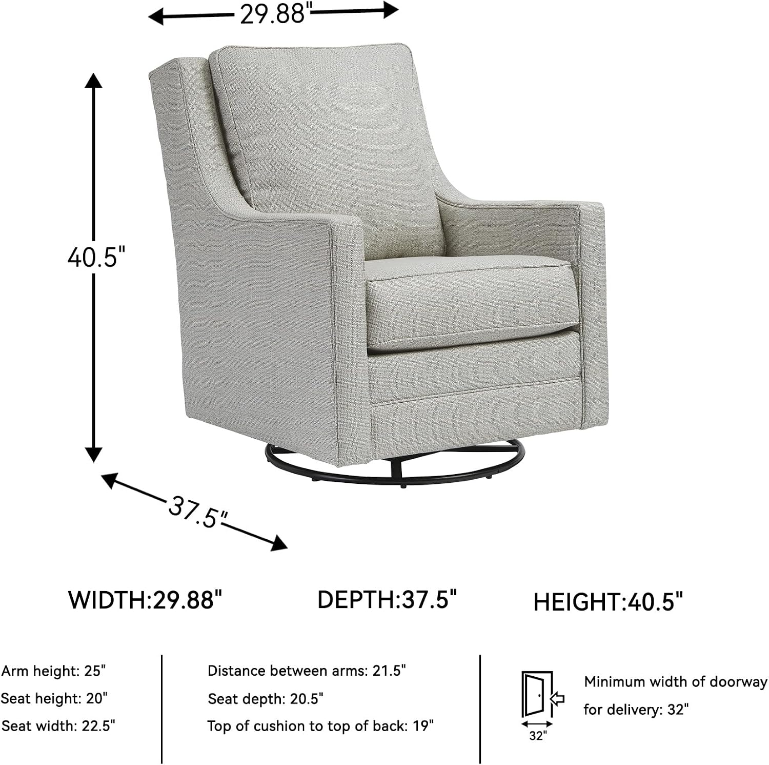 Signature Design by Ashley Kambria Contemporary Swivel Glider Nursery Accent Chair, Gray