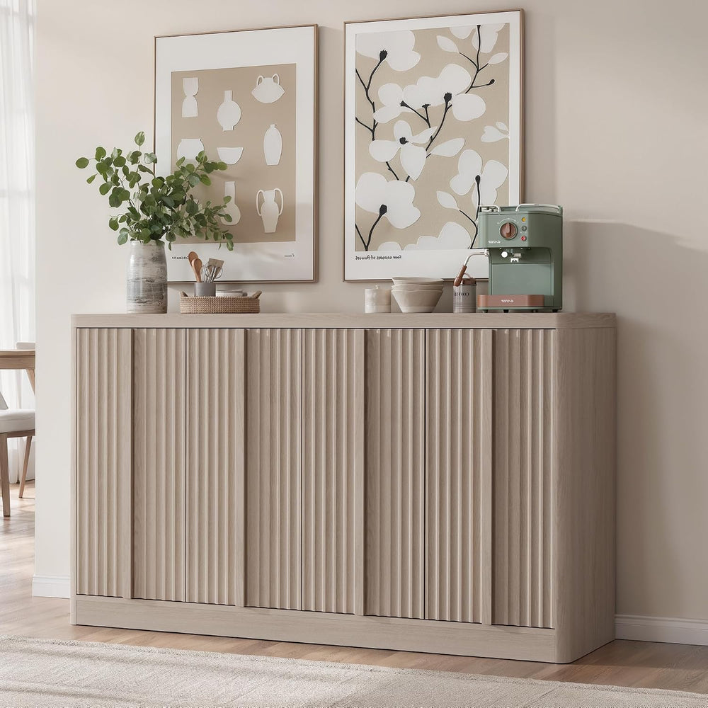 YANSNWO 60" Fluted Buffet Cabinet with Solid Wood Handles, White Alder(1PC)