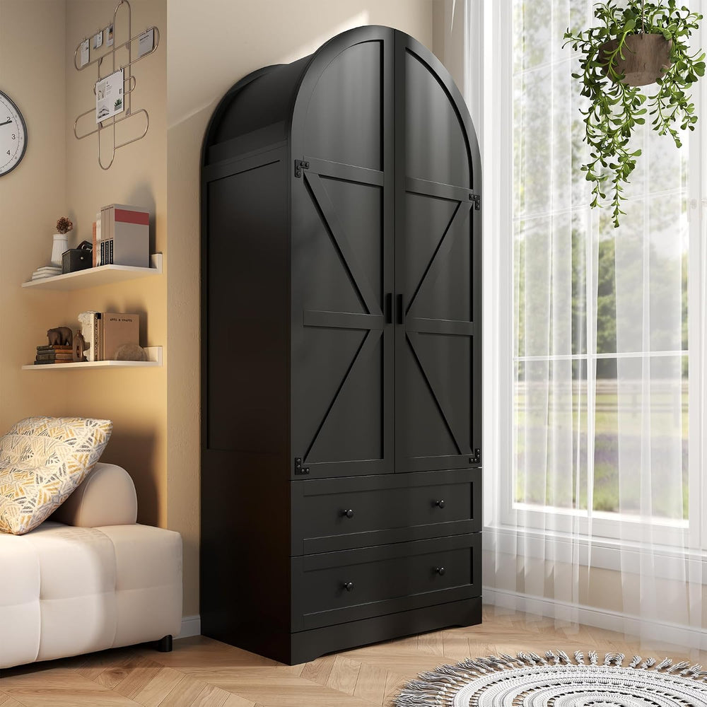 Gyfimoie Black Armoire Wardrobe Closet with 2 Drawers, 75" Wooden Wardro...