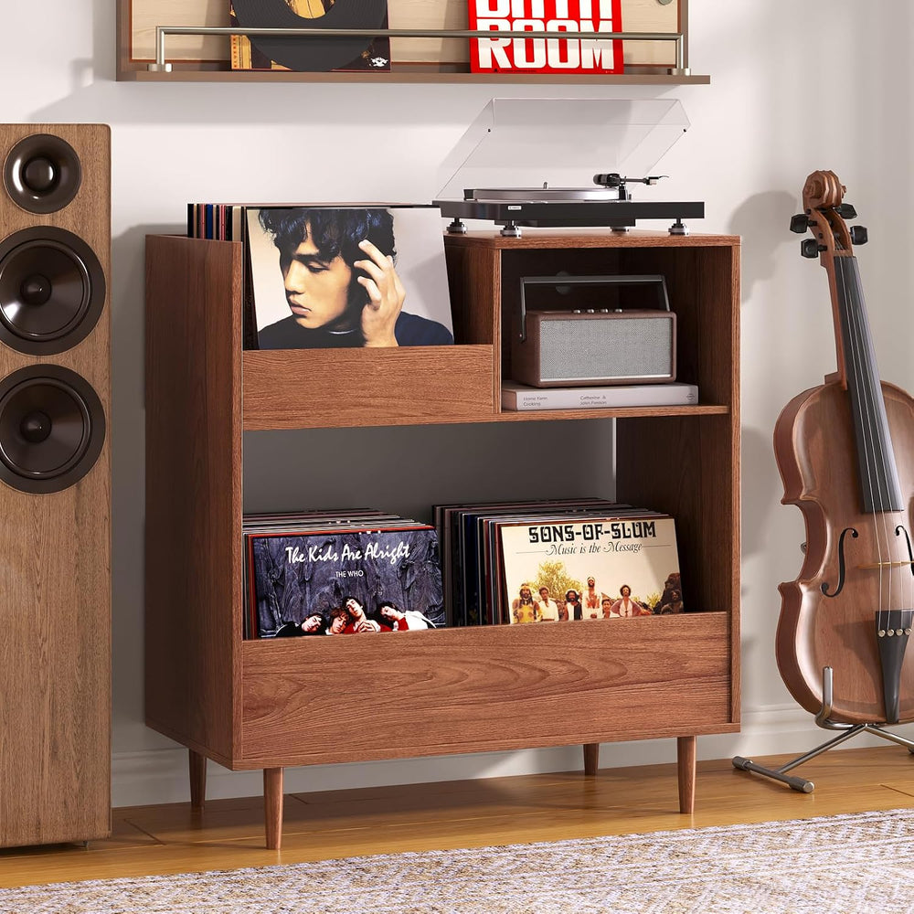 BROTTAR Mid Century Modern Record Player Stand，2-Tier Vinyl Record Storage