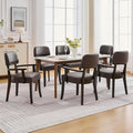 PU Leather Dining Chairs with Arms Set of 6, Upholstered Dining Room Chairs with Hardwood Legs & Open Curved Backrest,Modern Accent Kitchen Chairs 350 LBS Capacity, Brown