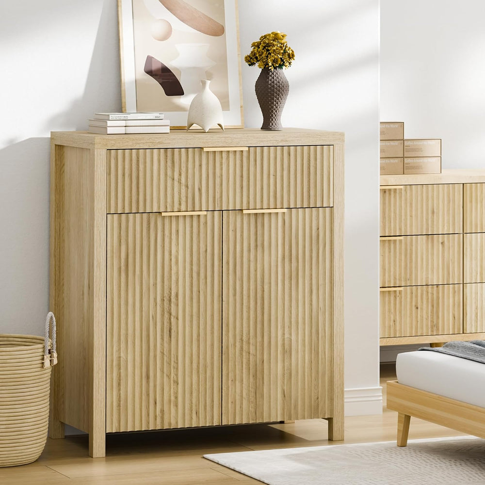 Lulive Fluted Buffet Cabinet with Storage Sideboard Cabinet Adjustable Shelve...