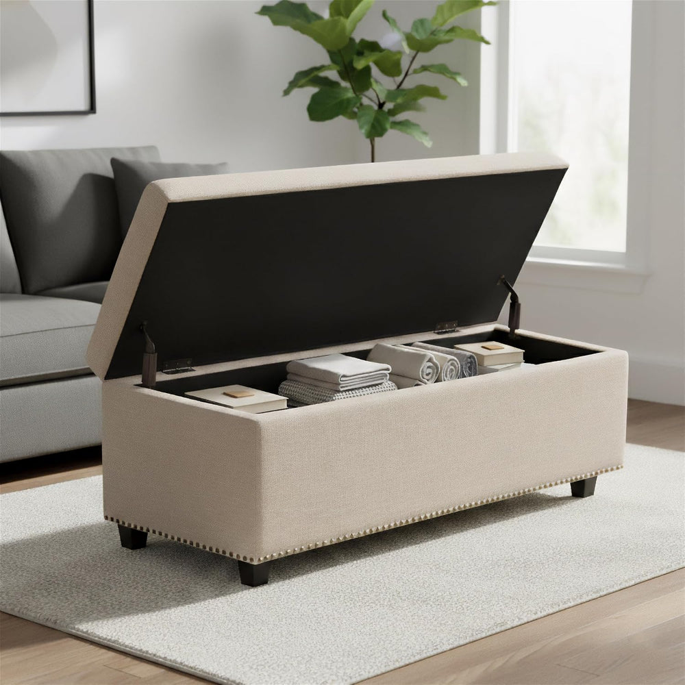 SIMPLIHOME Hamilton Storage Ottoman - 48 inch Wide Upholstered Linen Look Fab...