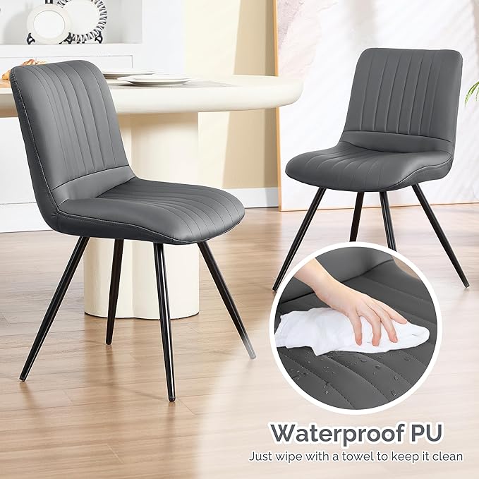 Dining Chairs Set of 2, Modern Dining Chairs with Thick Cushions, PU Leather ...