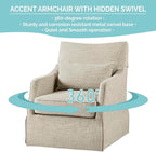 Martha Stewart London Swivel Chair - Solid Wood & Plywood, Skirted Metal Base Accent Armchair, Lumbar Pillow -Modern Classic Family Room Sofa Furniture Bedroom Lounge, 28"X31.5"X35.25", Beige Multi
