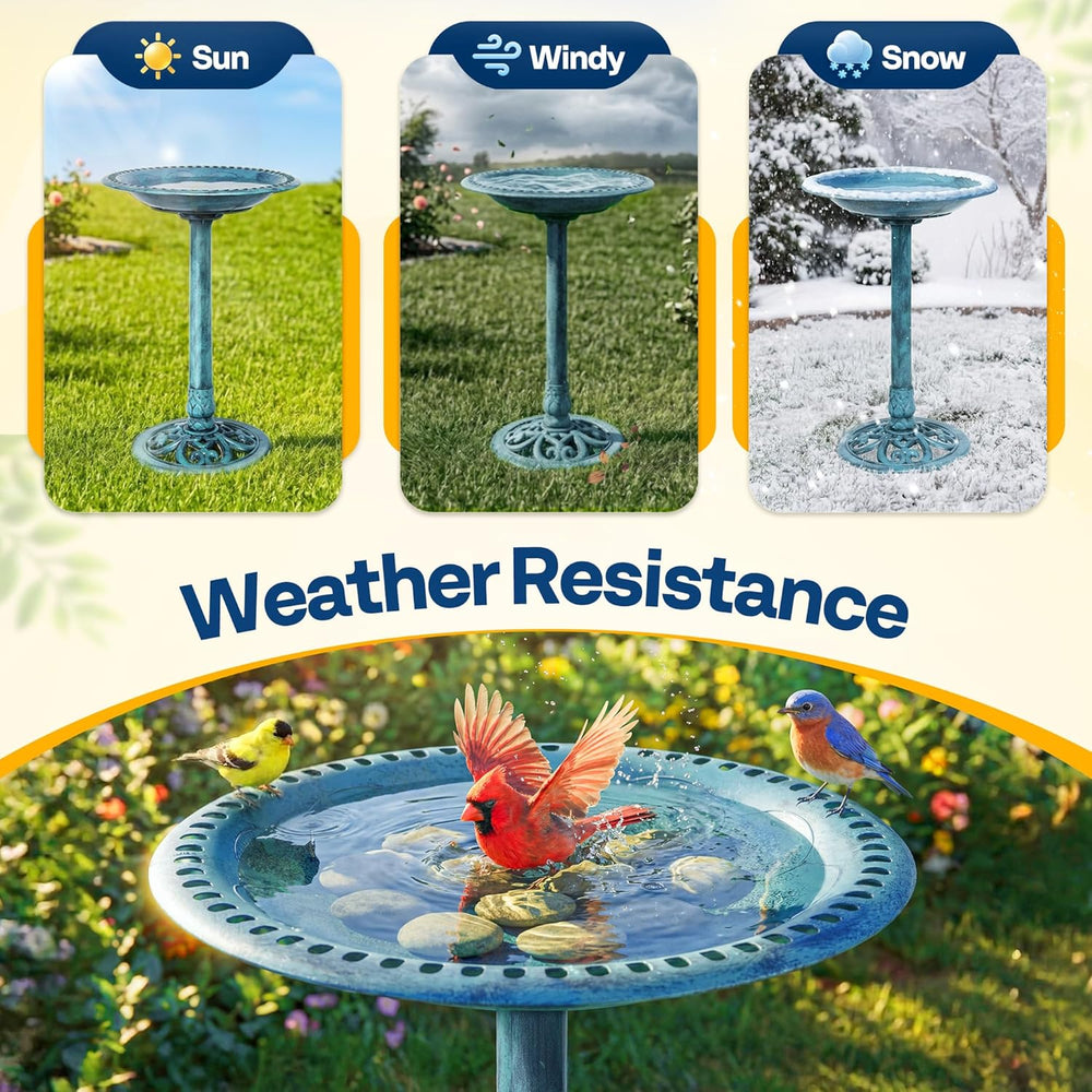 VIVOHOME Bird Bath for Outside, Polyresin Pedestal Birdbath, Blue