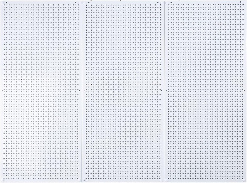 Pegboard Rack Garage Storage Steel Horizontal PegBoard Pack,Steel Pegboard Heavy Duty- 3 Pack 16-Inch X 36-Inch Metal Peg Board Tool Organization Panels (White)