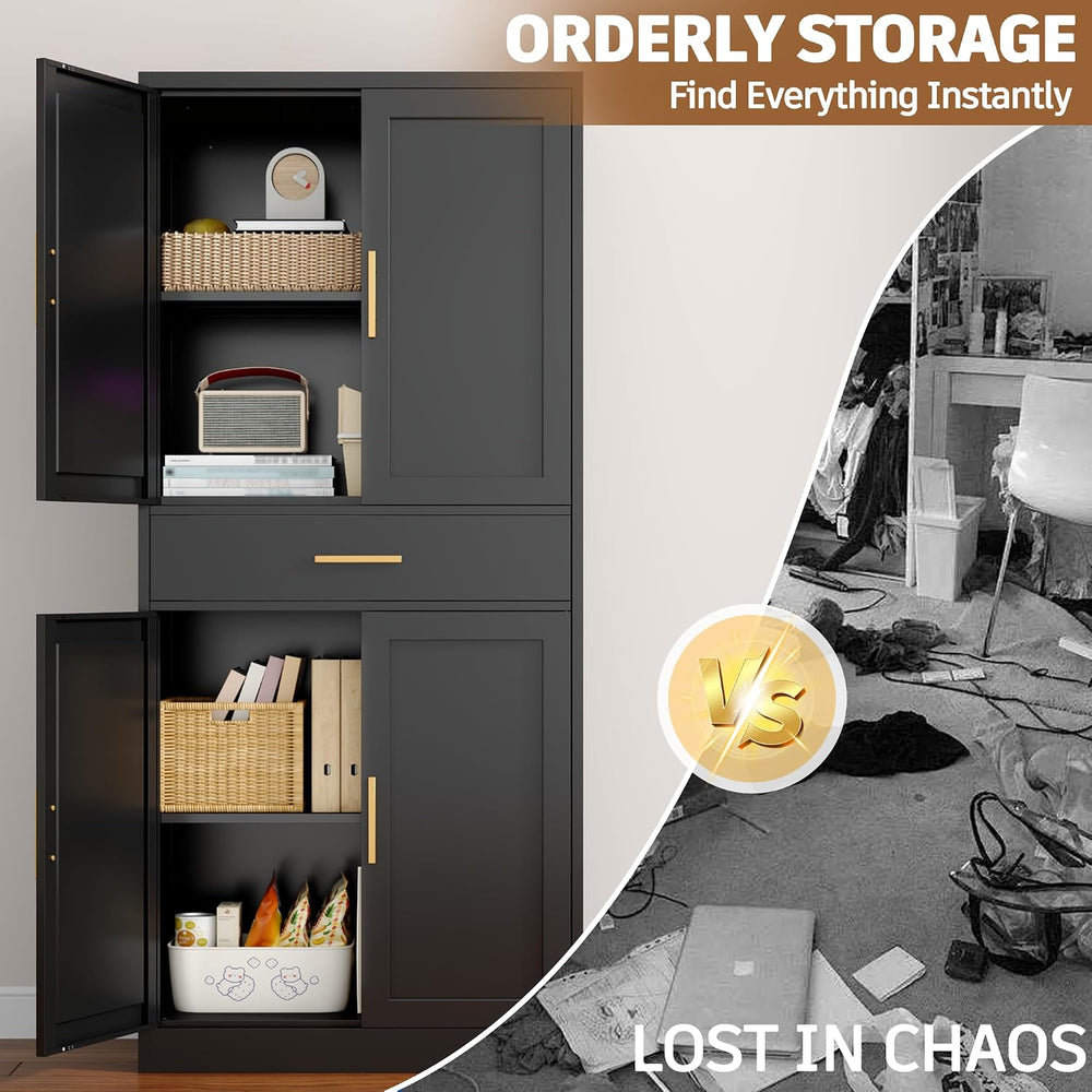 Metal Cabinet, 71” Garage Storage Cabinet with Doors and Adjustable Shelves (...