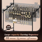 Earring Organizer, Earring Holder Display Stand with 3 Earring Storage Pegboards 568 Holes, Jewelry Organizer with Hook Rack for Stud Earrings Necklace, Acrylic Large Jewlery Hanger Towers for Women
