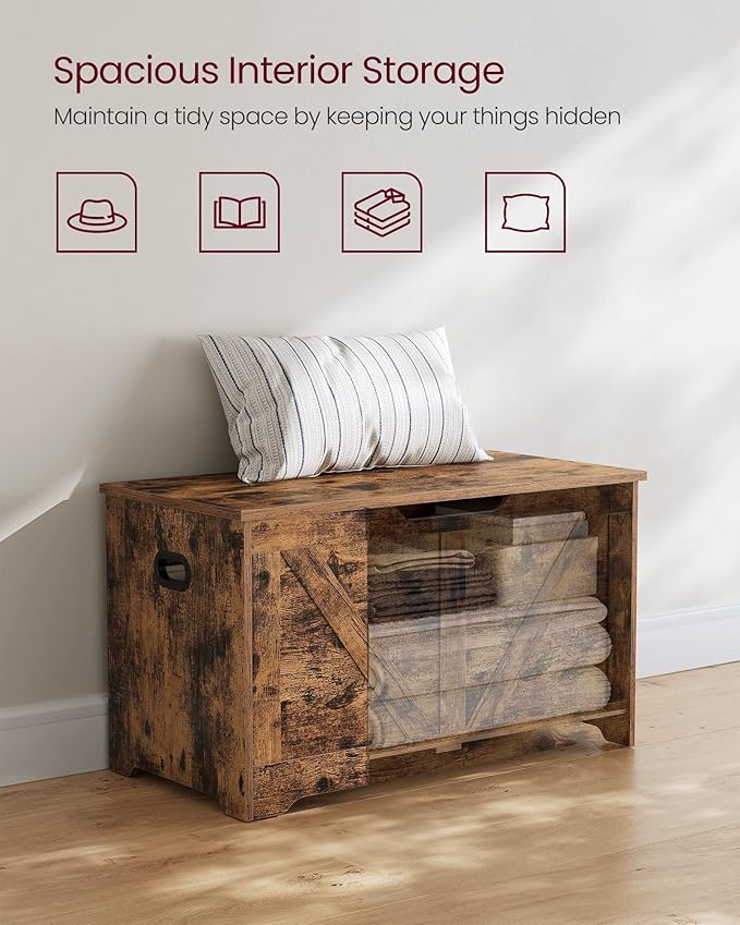 VASAGLE Storage Chest, Storage Trunk with 2 Safety Hinges, Storage Bench, Sho...