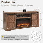 JXQTLINGMU Farmhouse Fireplace TV Stand for 80 Inch TV, 32" Tall Entertainment Center w/Drawer & Sliding Barn Door, 70 Inch Highboy Media Console for Living Room, Brown