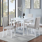 KEIKI 5-Piece Standard Height Dining Table Set with Square Table and 4 Upholstered Chair, for 4 Person, Modern Style Crystal Decoration Wood Table Set, Easy Assembly, for Kitchen, Dining Room, White