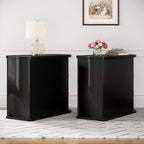 Wood End Table with 3 Drawers, No Assembly Required Narrow Sofa Side Table for Living Room, Vintage Slim Nightstand Bedside Table Bedroom (3 Drawers, Black, 2 Pcs)