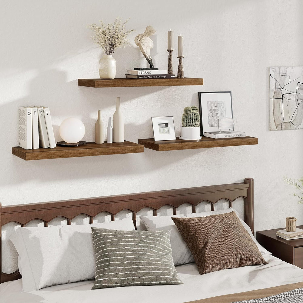 Fun Memories Deep Floating Shelves, 32W x 12D Walnut Wall Shelves, 32 Long Ru...