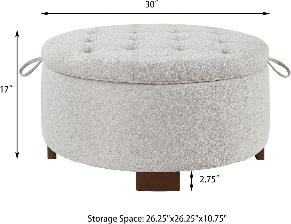 30'' Round Ottoman with Storage, Oversized Ottoman Coffee Table with ...
