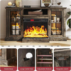 oneinmil 59'' Fireplace TV Stand, 3 Sided Glass Media Entertainment Center Console Table for TVs up to 65'' with Glass Door Adjustable Flame LED Color for Living Room, Set of TV Table, Grey