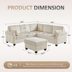 90.6" V-Shaped Sectional Sofa with Storage Ottoman, Corduroy Beige | Cloud Comfort, Couches for Living Room, 5-Seat, Comfy Deep Seat, 2 Throw Pillows, Bedroom, Apartment, Office