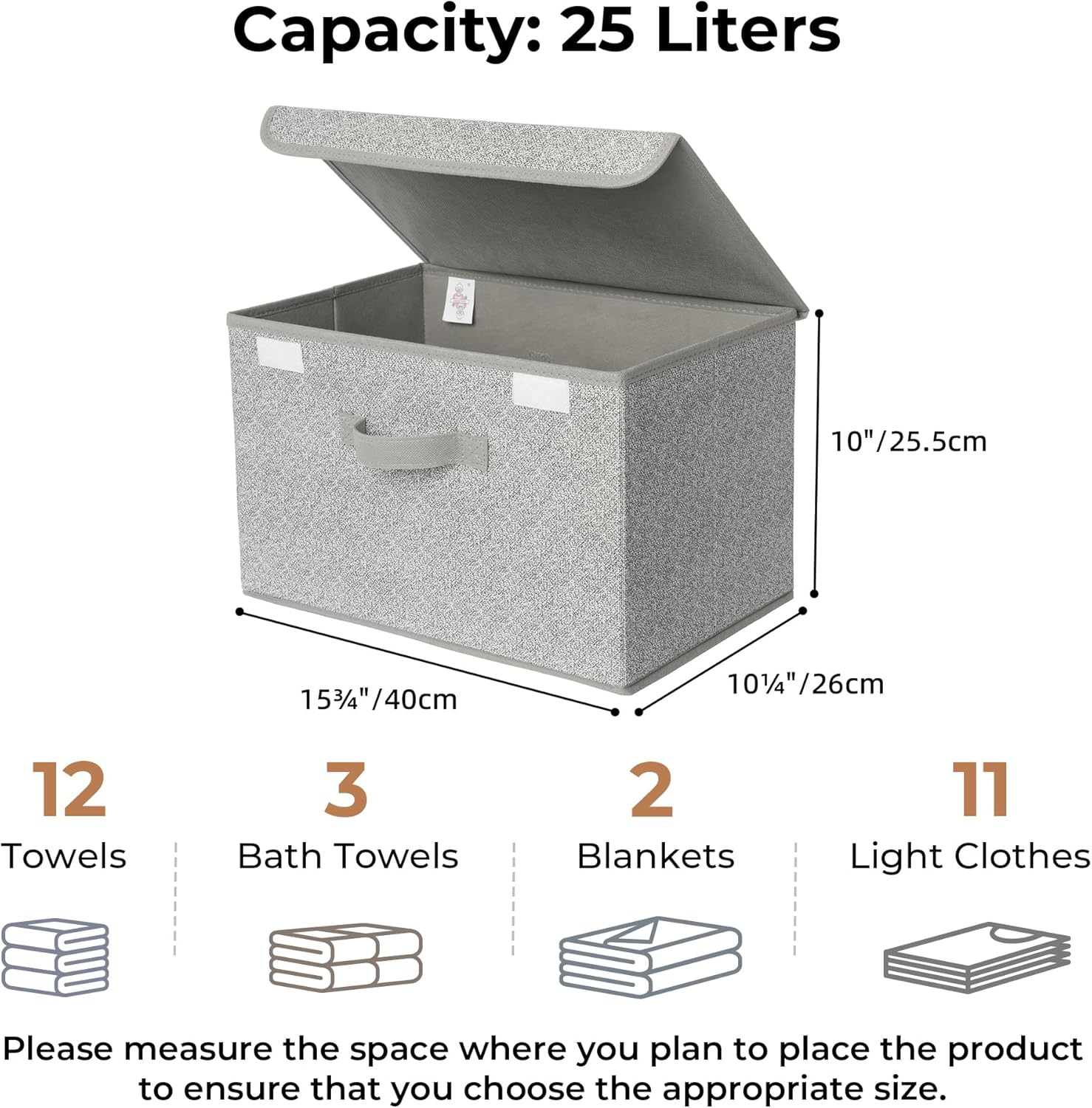 GRANNY SAYS Storage Boxes with Lids, Fabric Storage Bins, Keepsake Box, Closet Organizers and Storage, Gray, 2-Pack