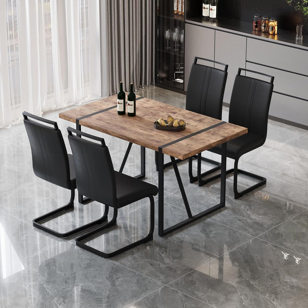 Modern Dining Table Set for 4, Wooden Kitchen Table and Chairs Set,5 Piece Di...