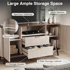 55"W TV Stand Fit up to 65-inch TVs, Mid-century Modern Entertainment Center with LED, Fluted Wood TV Table with 2 Drawers & Storage Cabinets, Media Console for Living Room & Bedroom, Beige