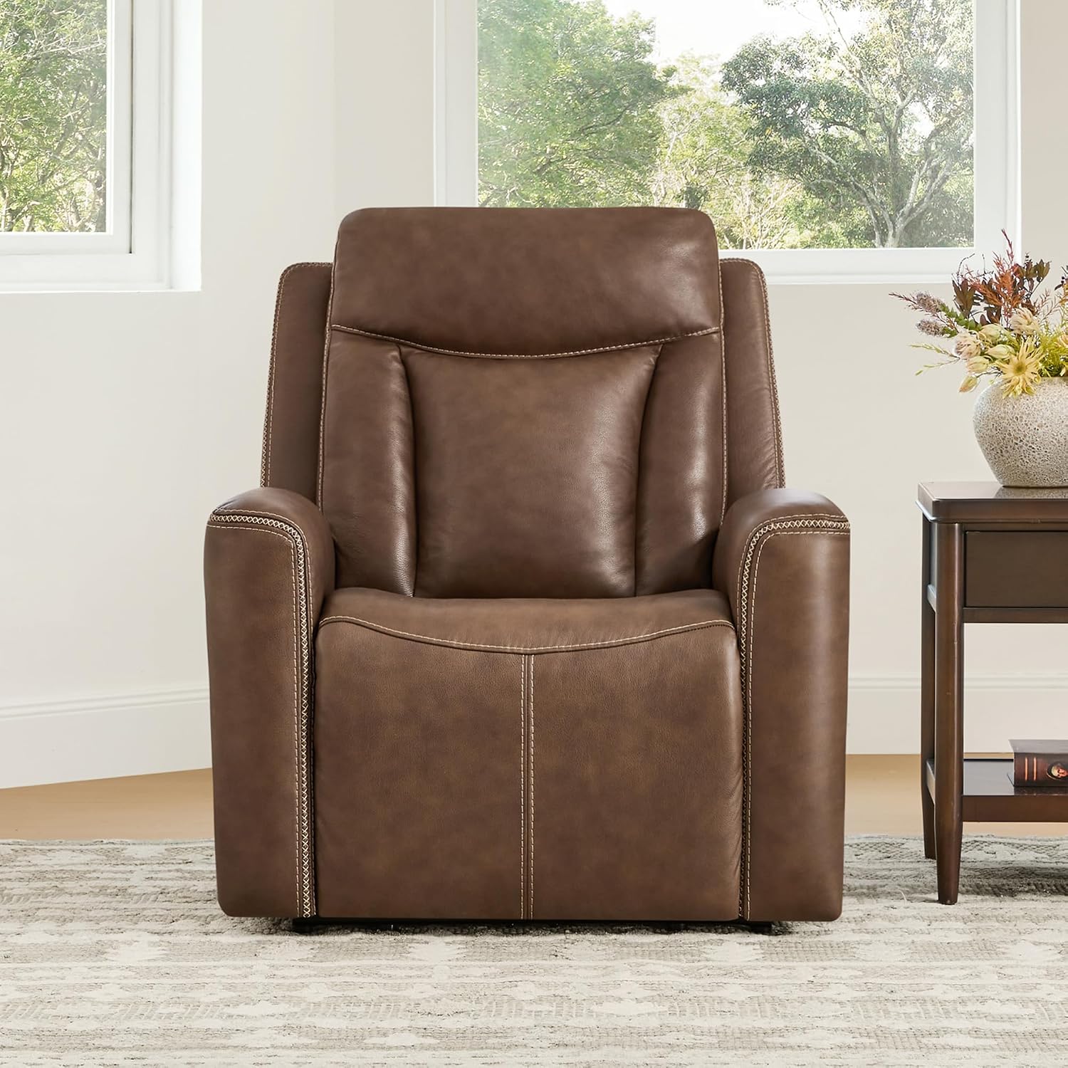 CHITA Genuine Leather Super Zero Gravity Power Recliner Chair, Cafe Brown | Adjustable Power Headrest, USB & Type-C Ports for Living Room & Home Theater