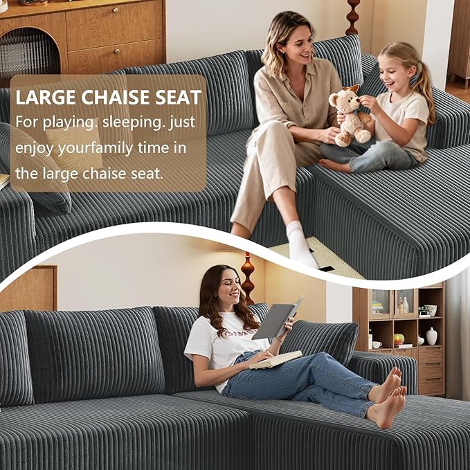 96" Modular Sectional Couch, L Shaped Cloud Sofa with Chaise Lounge, Cor...