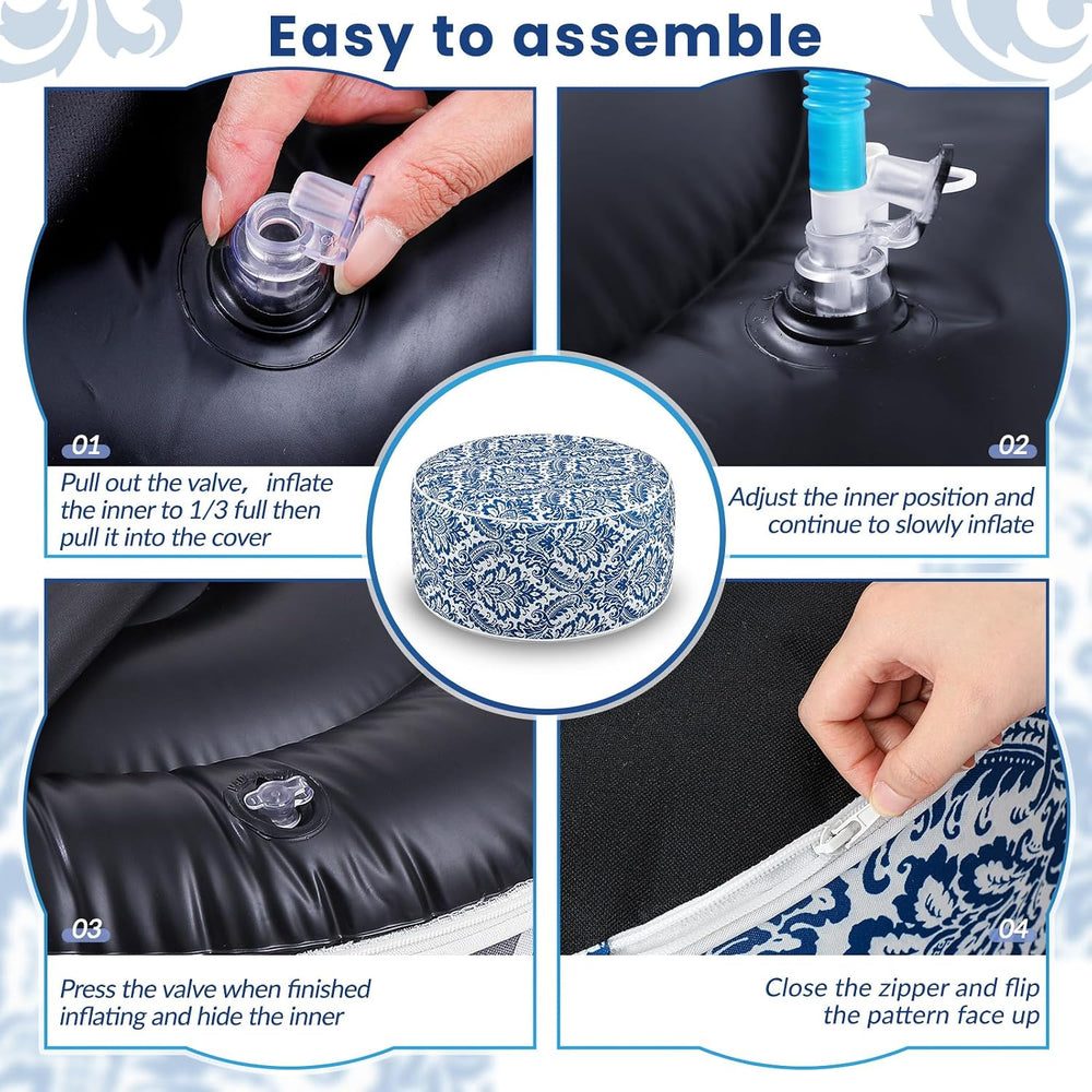 Cinnvoice 2 Pcs Inflatable Outdoor Ottoman Pouf Waterproof Round Footrest wit...