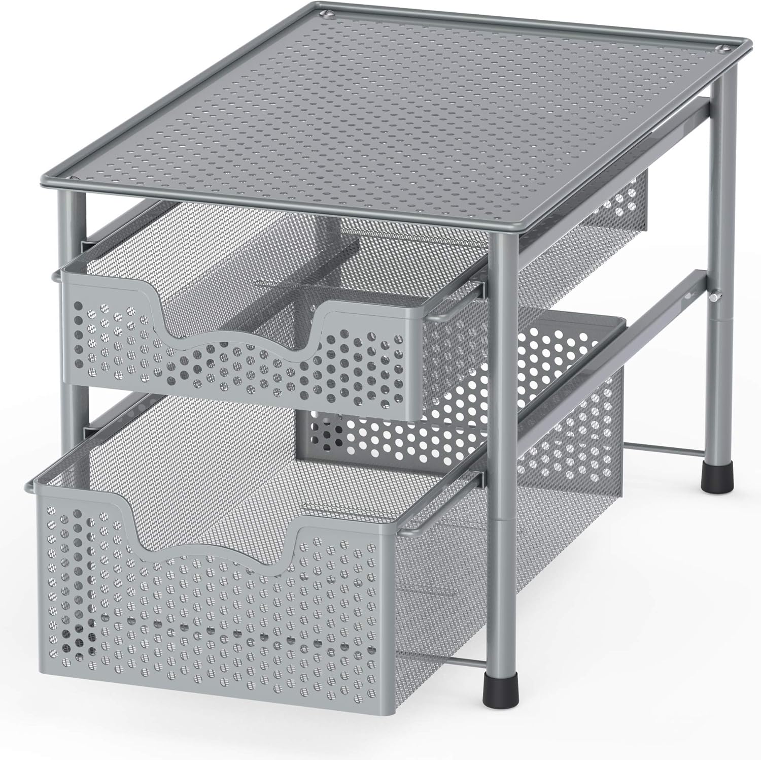 Simple Houseware Stackable 2 Tier Sliding Basket Organizer Drawer, Silver