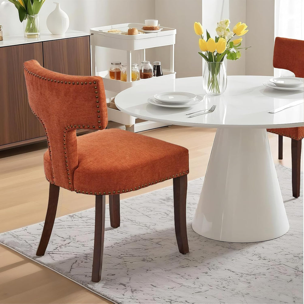 Mid Century Modern Farmhouse Dining Chairs Set of 4, Linen Upholstered with C...