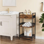 FAVOOSTY Bathroom Ladder Shelf, 3-Tier Bathroom Floor Storage Shelf with Drawer, Freestanding Towel Shelf, Bookcase End Table Open Shelving Unit for Living Room,Balcony, Rustic Brown