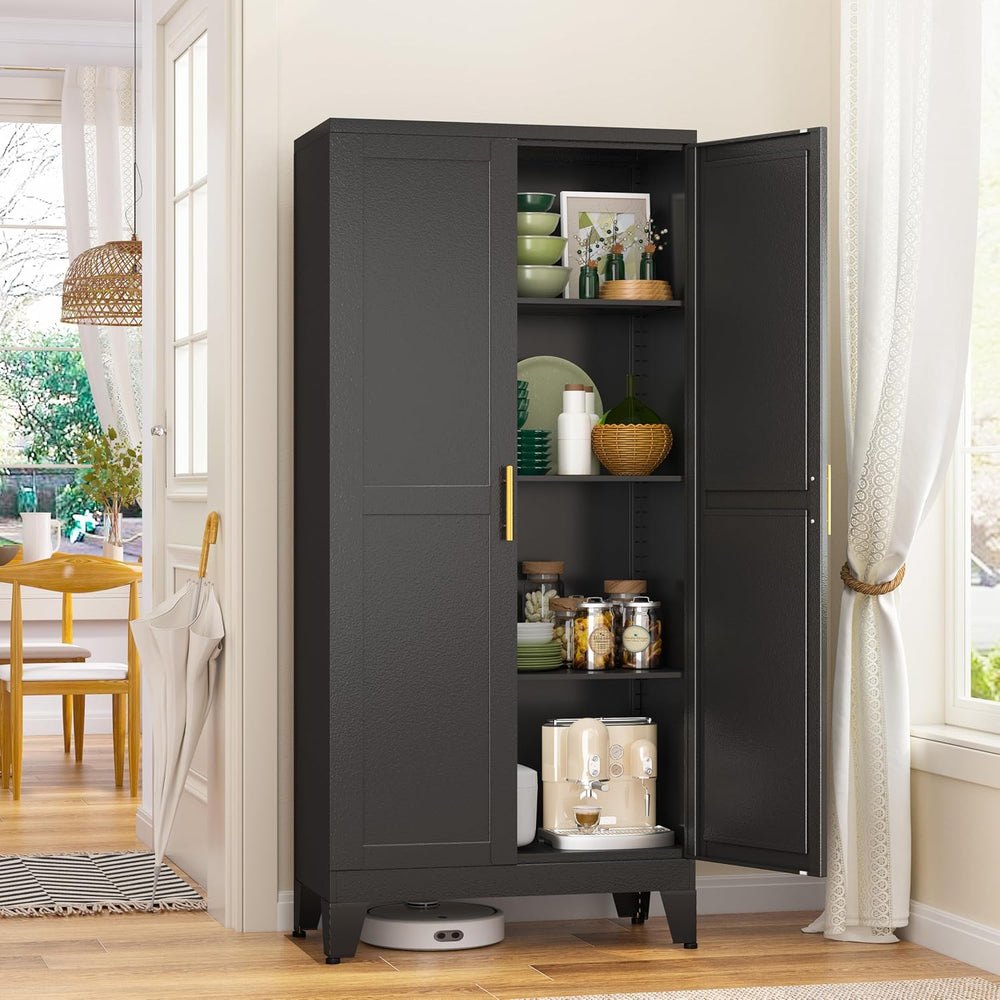 GAIOUS Metal Storage Cabinet, Black Pantry Storage Cabinets with 2 Door | and...