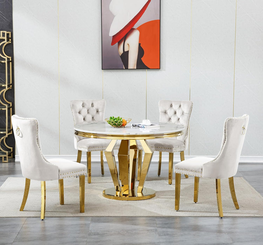 44.88" Round Dining Table Set, Luxury Diamond-Shape Dining Room Table wi...