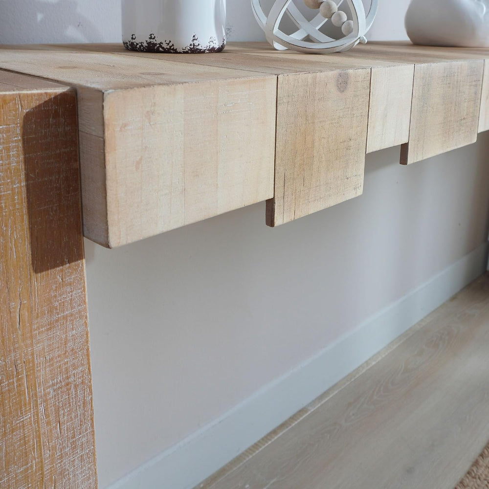 71" Rustic Wooden Console Table with Step-Block Design | Mid Century Mod...
