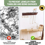 Necklace Holder Organizer Wall Mount,Jewelry Holder Organizer with 30 Hooks,Oak Jewelry Organizer and Storage for Necklaces,Bracelets and Rings (Dark Walnut)