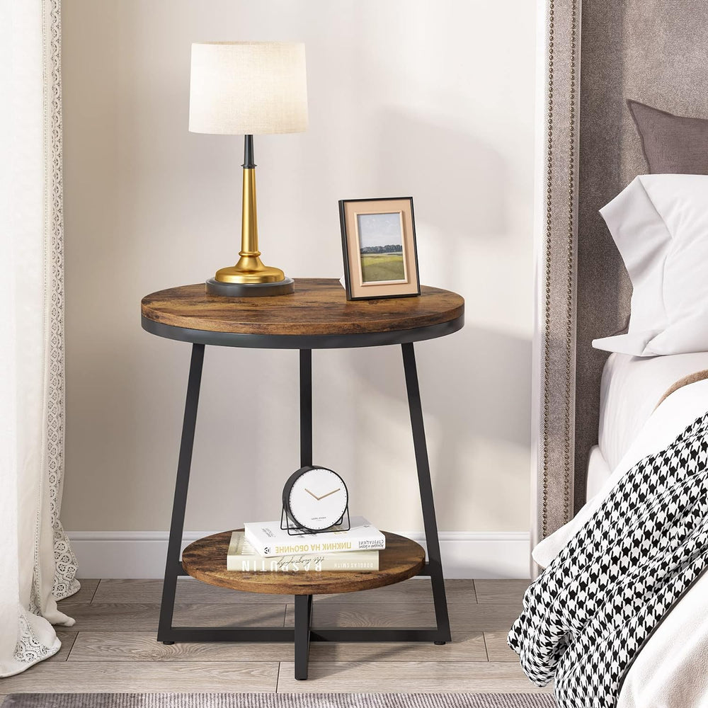 Tribesigns Round End Table Set of 2, 2 Tier Side Table with Storage Shelf, In...