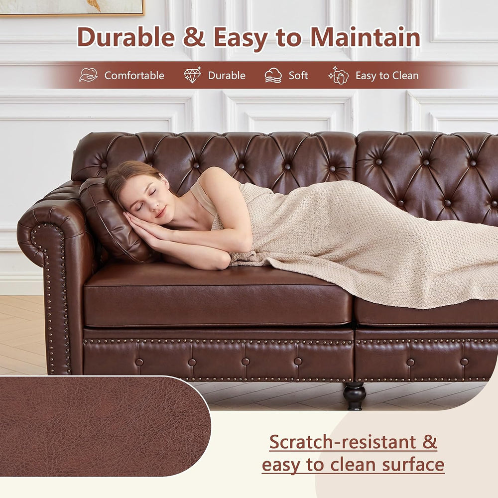 ORRD Chesterfield Chair, High Back Modern Faux Leather Couch with Button Tuft...