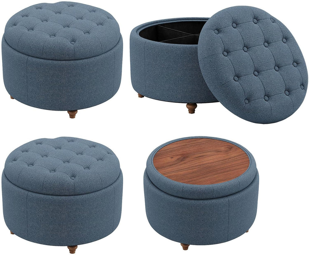 25" Round Ottoman with Storage, Small Coffee Table with Reversible Tray ...