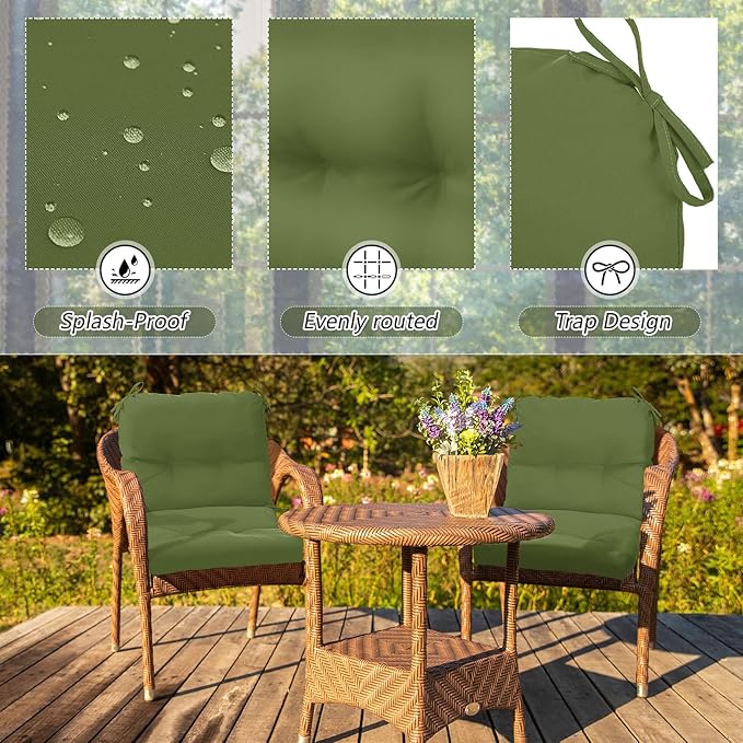 Geetery Outdoor Chair Cushions Set of 4 for Patio Lawn Furniture Wicker Rocking Dining Chairs 42x21x4 Inch High Back Seat Pads Replacement with Ties Weather-resistant Fade-resistant Indoor(Moss Green)