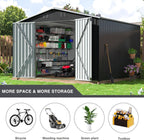 Polar Aurora 10x10 FT Outdoor Storage Shed, Metal Garden Shed with with Updated Frame Structure, Tool Sheds for Backyard Garden Patio Lawn, Black
