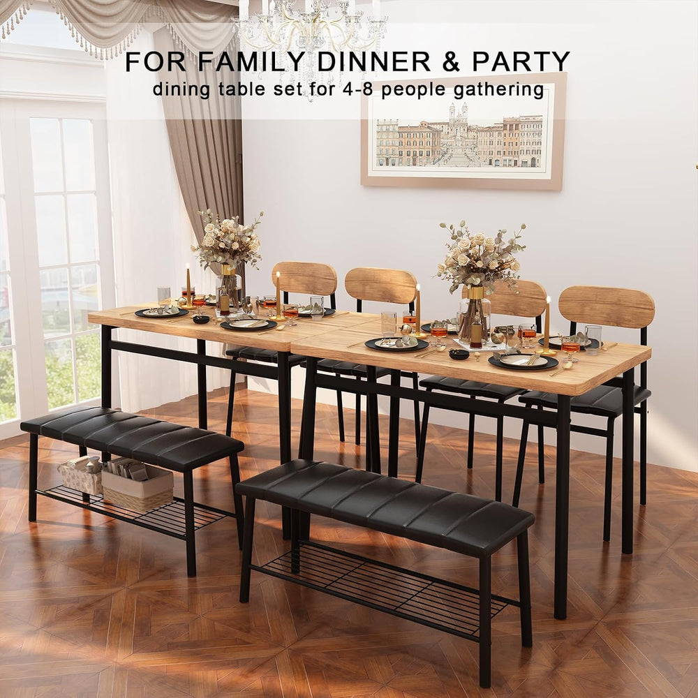 furlinkhm Dining Table Set for 4, Kitchen Table with Bench and Chairs, Indust...