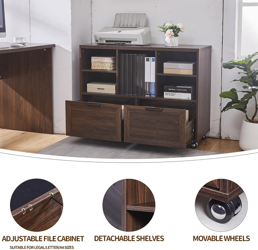 39.3" Farmhouse Wood File Cabinet with Wheels,Small Home Office Storage,...