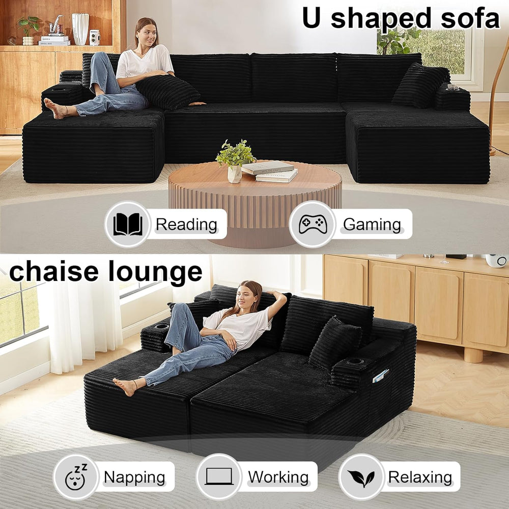 134 Inch Modular Sectional Sofa, Cloud Couch for Living Room | Modern Corduro...