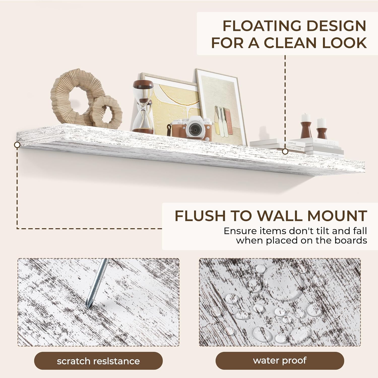 RICHFOCUS 72Inch Floating Shelves for Wall 2 Pack Shelves for Bedroom|Kitchen|Bathroom Wall Mounted Rustic Distressed Wood Floating Shelf with Invisible Brackets for Books|Storage|Decor, Rustic