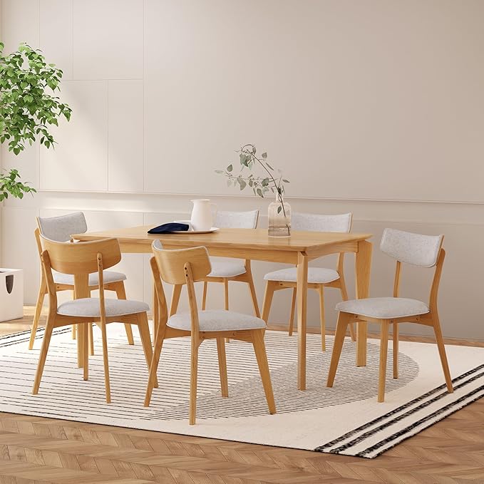 Christopher Knight Home Indoor Wood and Fabric 7 Piece Dining Set, Natural Oak and Light Beige