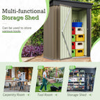 Furniwell 5x3 FT Outdoor Storage Shed, Metal Garden Sheds Outdoor Storage House with Single Lockable Door for Backyard Patio Lawn, Brown