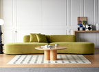 Container Furniture Direct 132" Curved Sofa with Throw Pillows, 6 Seater Luxury Velvet Couch with Half Moon Design and High-Density Foam, Ideal for Modern Living Room, Office & Apartment, Olive Green