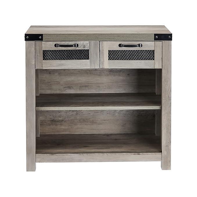 ROCKPOINT Entryway Table with Industrial Style Drawer, Grey Wash