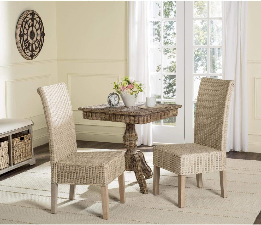 SAFAVIEH Arjun Wicker Wood Dining Chair Set of 2, 17.7" Seat SEA8013D
