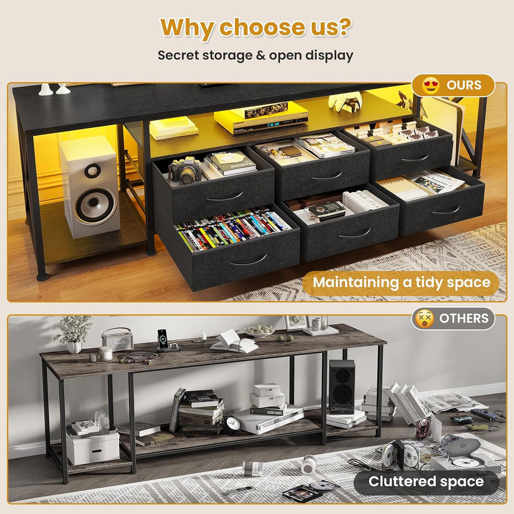 BTHFST TV Stand with LED Lights & Power Outlets, for TVs up to 85 Inches,...